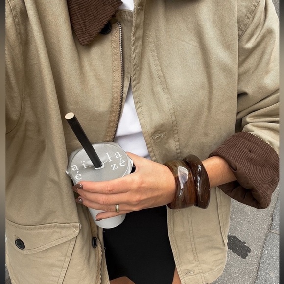 NWT H&M oversized canvas jacket beige brown chore barn jacket size XS and Small - Picture 7 of 13